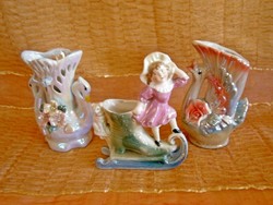 Figurális (hattyús és korcsolyázó lány) kerámia vázák darabra 12-13 cm magasak