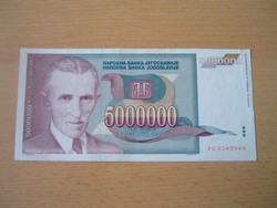 JUGOSZLÁVIA 5.000.000 5 MILLIÓ DINÁR 1993 AG NIKOLA TESLA
