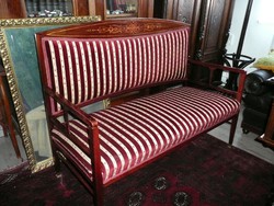 Gyönyörű, tökéletes állapotú antik szecessziós kanapé / szófa gyöngyház intarziával 1905 környéke