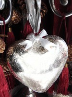 2 db Álomszép hatalmas ezüst üveg szív karácsonyi dekoráció 