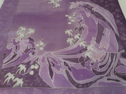 Kézzel festett selyemkendő madár mintával, 90 x 86 cm