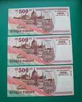 2006-os -3 db sorszámkövető ötszáz Ft-os bankjegy - EC - 1956-os Forradalom 50. évfordulójára