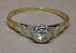 Szépen megőrzött antik arany platina gyűrű valódi 0.1ct brill kővel