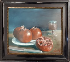 Still Life with Pomegranates - oil painting signed Várady
