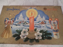 Doboz - szaloncukros - Stollwerck - fa - retro -   Karácsonyi - Osztrák -  32,5 x 20 x 8 cm 