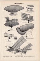 Repülés II., egyszín nyomat 1894, német nyelvű, eredeti, légi szállítás, léghajó, repülőgép