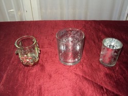 Candle holder - 3 pcs - glass - thick - 1 pc with metal holder