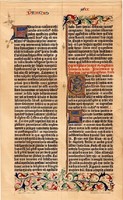 Gutenberg biblia egy lapjának hasonmása 1455, litográfia 1894, lexikon melléklet, régi