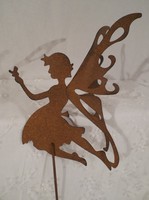Fém - Tündér  - rozsdásított - 3D szárnyakkal - 15 x 10 cm + pálca