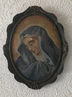 Álomszép Mária tűgoblein hímzett kép eredeti fa keretben Szegeden készült.