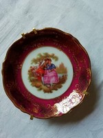 Limoges jelenetes porcelán kis tányér, vitrin állapotban 9 cm átmérő
