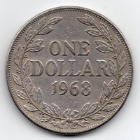 Libéria 1 Dollár, 1968, szép, nagy