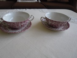 Angol pink porcelán leveses csésze alátéttel 2 db