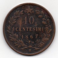 Olaszország 10 olasz centesimi, 1867H