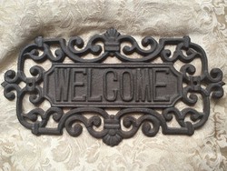 Öntöttvas üdvözlőtábla welcome bejárathoz - vintage hangulatú súlyos darab!