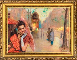 Fried Pál Párizsi sugárút olaj festmény