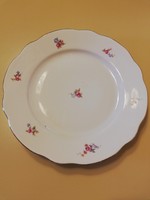 Zsolnay antik porcelán lapos kínáló tányér, apró virágmintákkal
