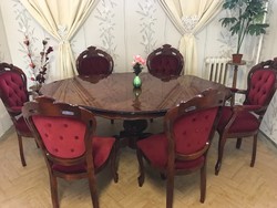 Neobarokk Étkező asztal 6 db Bordó székkel