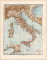 Itália, Olaszország térkép 1902, német nyelvű, atlasz, 44 x 56 cm, Moritz Perles, régi, Andrees