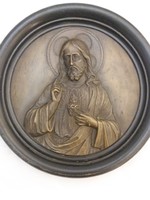 Antik Krisztus bronz kép, dombormű, fali plakett