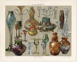 Üvegművészet III., 1903, litográfia, német, eredeti, régi, színes nyomat, üveg, üvegipar, váza, dísz