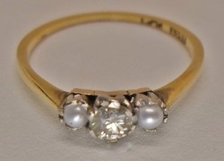 Szép 18kt gyöngy,gyémánt arany eljegyzési gyűrű Akció!!