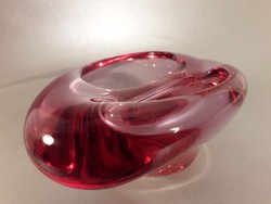 Cseh rozé színű vastag nehéz üveg osztott kínáló v. hamuzó hamutartó