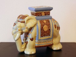Hatalmas 52x44cm Mázas Kerámia Elefánt Virágtartó Állvány Indiai Keleti Majolika Porcelán