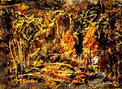 Ernő Fischer - golden forest 1962 abstract gouache painting