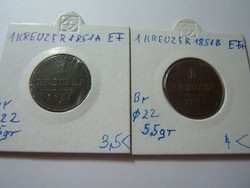 1 kreuzer 1851 A és B 2db