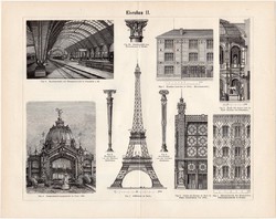 Fémszerkezetek, egyszín nyomat 1896, német nyelvű, eredeti, épület, építészet, fém, Eiffel torony