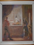 Kristófi János; Ablakban 20 cm x 24 cm, olaj,farost,kerettel
