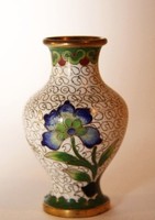 Enamelled Flower Decorated Copper Vase