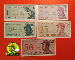 Indonézia 1-5-10-25-50 sen 1964 UNC