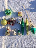 10 darab Antik Ritka FÚJT Üveg karácsonyfadísz gömb, harang, makk, angyal , toboz