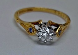 Szép antik art deco brill zafír arany gyűrű 