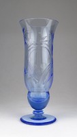 0U494 Régi kék csiszolt üveg kehely váza