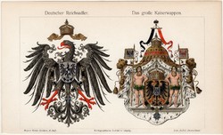 Birodalmi és császári címer, színes nyomat 1906, német nyelvű, eredeti, litográfia, régi