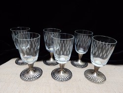 Metszett üveg likőrös poharak fém talppal - 6 darab - kizárólag Oberonish vásárló részére