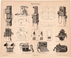 Telefon II., 1898, egyszín nyomat, eredeti, magyar nyelvű, Bell, készülék, fali, hordozható, Ericson