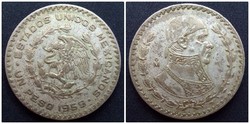 Mexikó ezüsttartalmú 1 pezó 1959