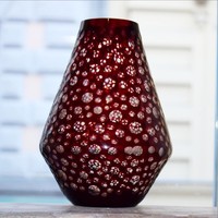 Különleges, lencsés csiszolású retró kristály váza