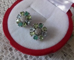  Csillogó smaragd,topáz,peridolt 925 ezüst fülbevaló