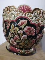 Különleges Zsolnay perzsa kaspó áttört, kézzel festett gyönyörű porcelán kicsit sérült