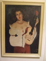 Cigánylány gitárral nagy vászon festmény