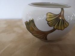 Gyönyörű Zsolnay Ősz ginkó leveles mini váza platina-arany hibátlan