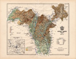 Nyitra megye térkép 1887 (3), vármegye, atlasz, eredeti, Kogutowicz Manó, 43 x 57 cm, Gönczy Pál