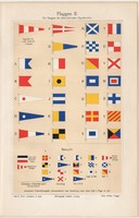 Nemzetközi jelzőzászlók, színes nyomat 1903, német nyelvű, eredeti, zászló, jel, jelzés, régi