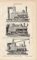 Lokomotív III., IV., egyszínű nyomat 1905, német nyelvű, eredeti, vasút, gőzmozdony, mozdony, vonat