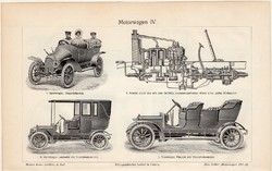 Automobil IV., V., egyszínű nyomat 1905, német nyelvű, eredeti, autó, gépkocsi, Daimler, motor, régi